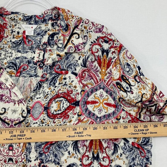 Intro. size 22/24 Multi Color Abstract Artsy Print Soft Rayon Button Down Comfy - Picture 7 of 10